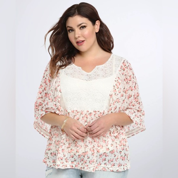 torrid Tops - Torrid Floral Lace Inset Chiffon Blouse